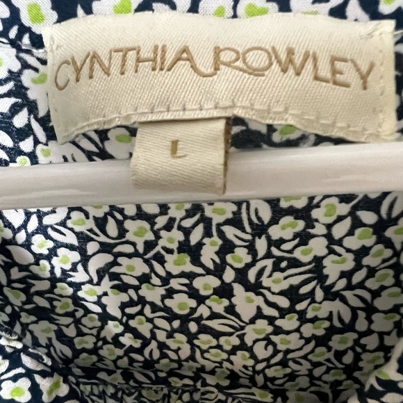 CYNTHIA ROWLEY   SIZE L   SMALL FLORAL BLUE/ WHITE/LIME GREEN RAYON BLOUSE - Picture 3 of 7